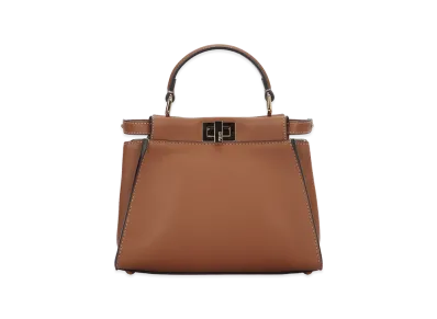 FENDI Women's Peekaboo Mini Bag in Raffia With Openwork Woven Pattern "Brown"