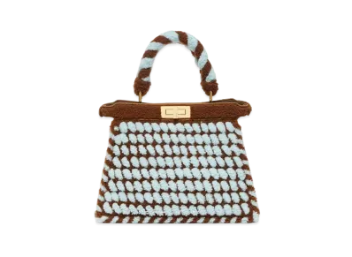 FENDI Peekaboo ISeeU Medium Dark Brown and Light Blue Interlaced Sheepskin Bag "Multicolor"