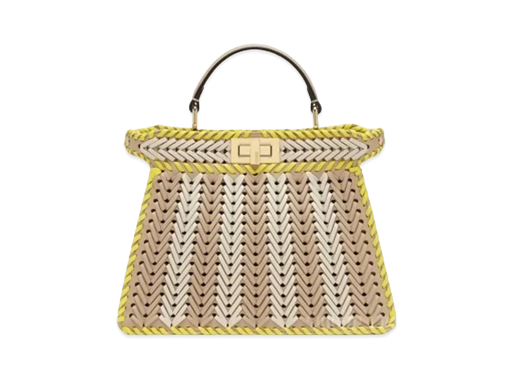 FENDI Peekaboo ISeeU Small Interlaced Leather Bag "Multicolor/Beige/Camellia/Yellow"