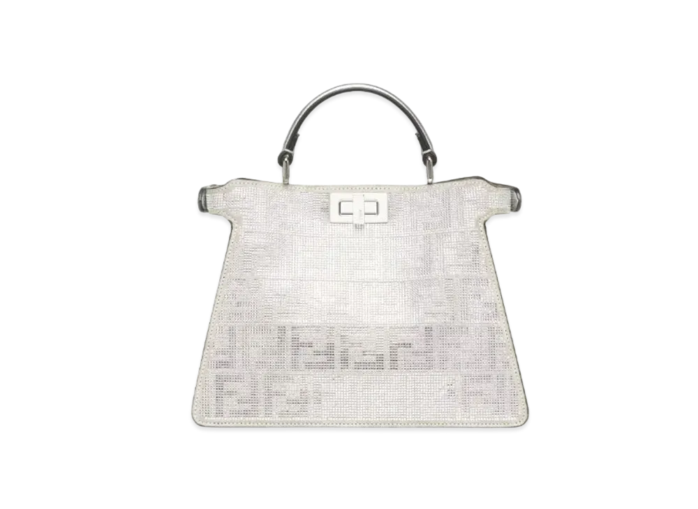 FENDI Peekaboo ISeeU Small Leather Bag with Crystal FF Motif "Silver"