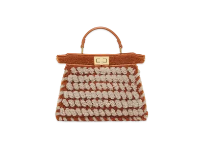 FENDI Peekaboo ISeeU Small Brown and Gray Interlaced Sheepskin Bag "Multicolor"