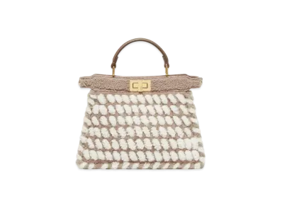 FENDI Peekaboo ISeeU Small White and Gray Interlaced Sheepskin Bag "Multicolor"