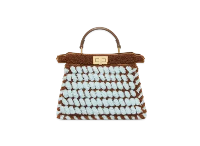 FENDI Peekaboo ISeeU Small Dark Brown and Light Blue Interlaced Sheepskin Bag "Multicolor"