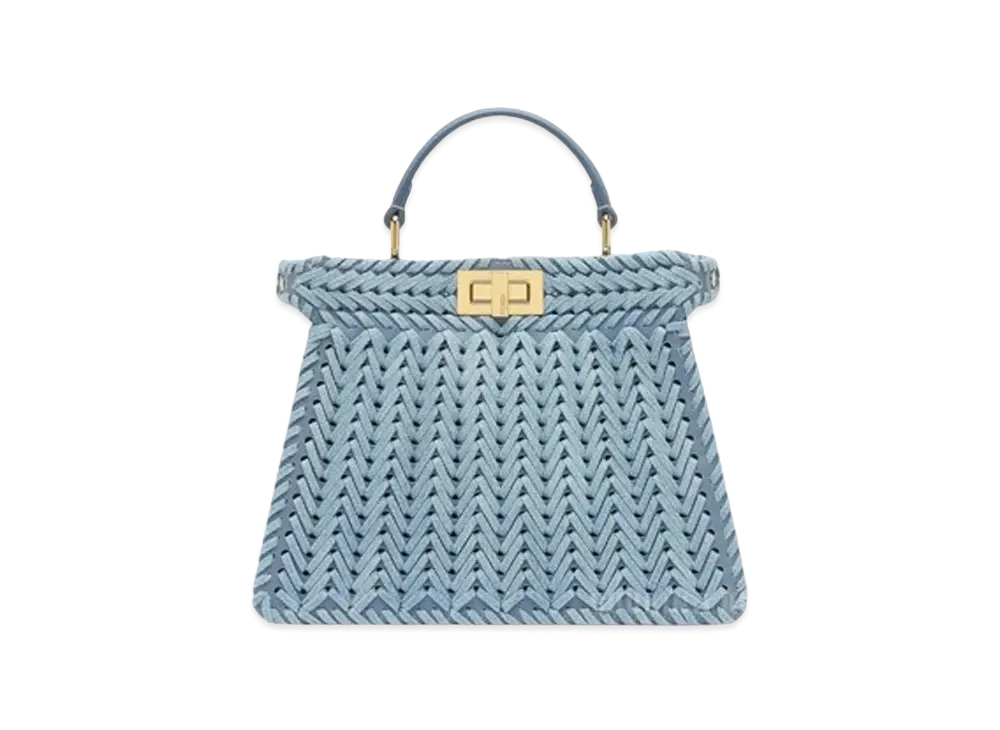 FENDI Peekaboo ISeeU Small Leather Bag With Denim Interlacing "Light Blue"