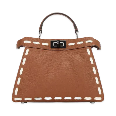 FENDI Women's Borsa Peekaboo Iseeu Small In Cuoio Romano Sellier Con Maxi Impunture "Sellier"