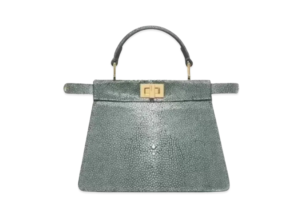 FENDI Peekaboo ISeeU Petit Stingray Leather Bag "Dark Green"