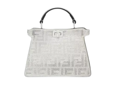 FENDI Peekaboo ISeeU Petit Leather Bag Crystal FF Motif "Silver"