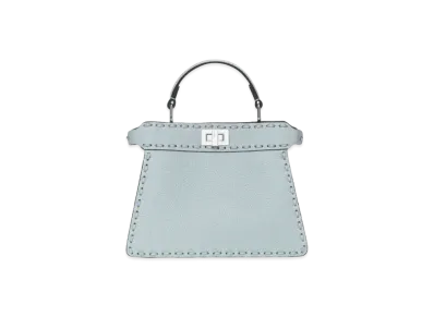 FENDI Peekaboo ISeeU Petite Selleria Bag with 306 Hand-Sewn Topstitches "Light Blue"