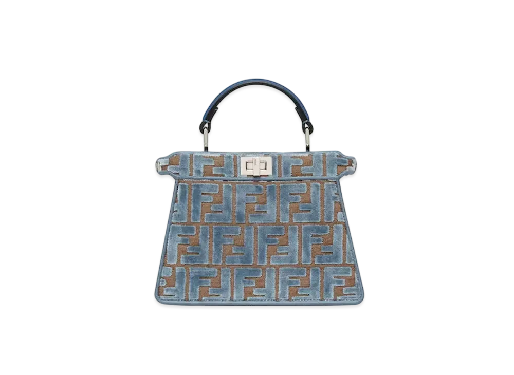 FENDI Peekaboo ISeeU Petite FF Jacquard Velvet Bag "Light Blue"