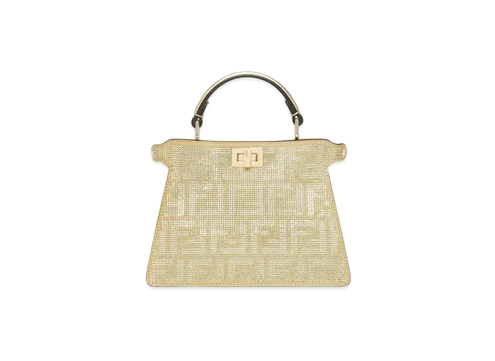 FENDI Peekaboo ISeeU Petite Suede Bag with FF in Crystals and Studs "Gold"