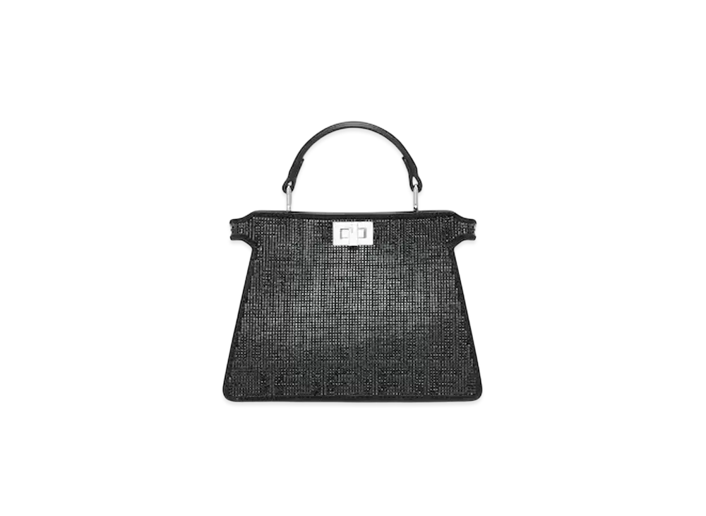 FENDI Peekaboo Iseeu Petite Suede Bag with FF in Crystals and Studs "Black"