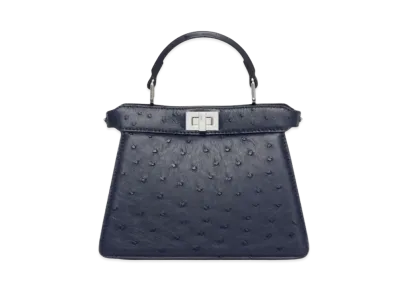 FENDI Peekaboo ISeeU Petit Ostrich Leather Bag "Midnight Blue"