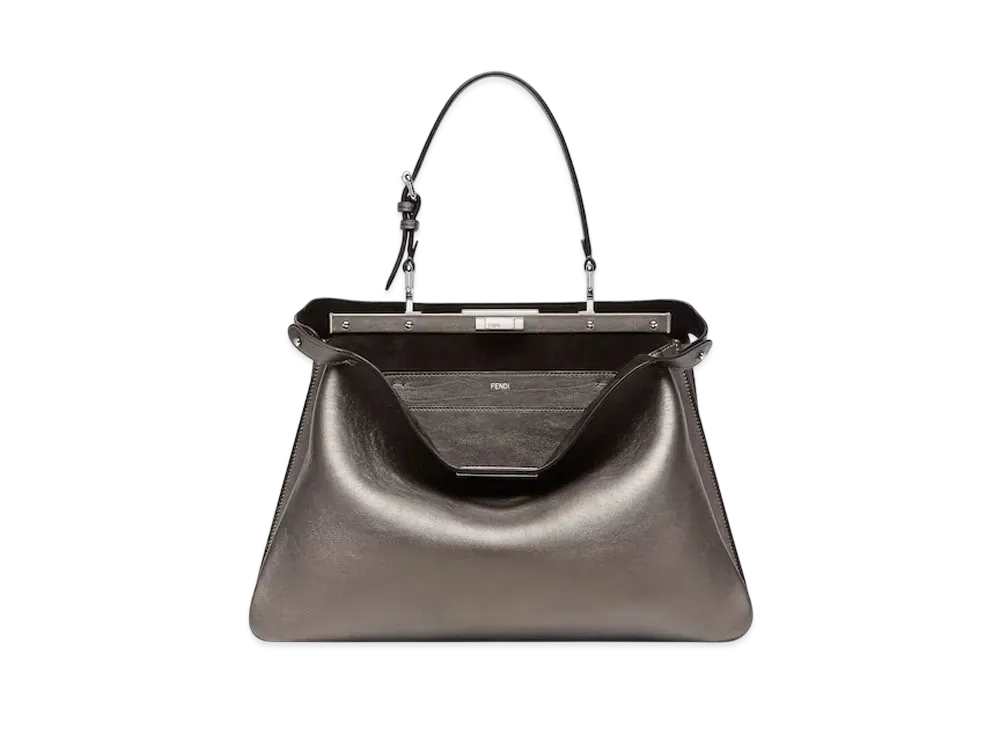 FENDI Peekaboo Soft Large Metallic Leather Bag "Gray"