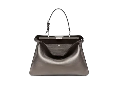 FENDI Peekaboo Soft Large Metallic Leather Bag "Gray"