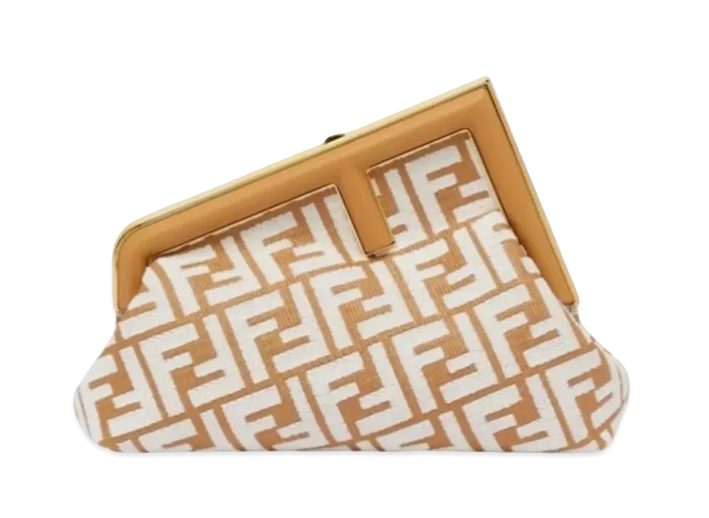 FENDI First Small Raffia Bag with Tapestry Fabric FF Motif "White"