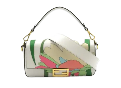 FENDI Baguet Shoulder Bag 2Way Flower "White"