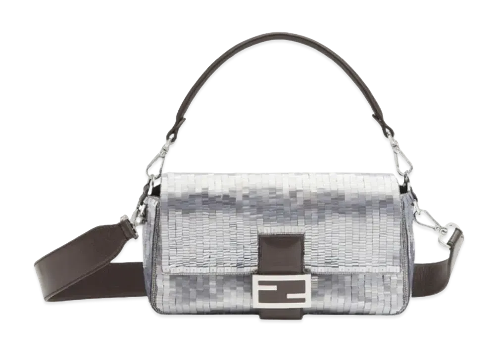 FENDI Baguette Re-Edition Bag In Sequins "Aluminum"