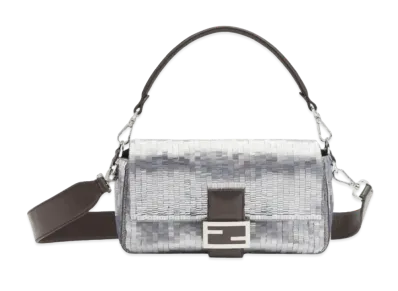 FENDI Baguette Re-Edition Bag In Sequins "Aluminum"