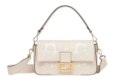 FENDI Baguette Leather Bag Floral Embroidery "Camelia"