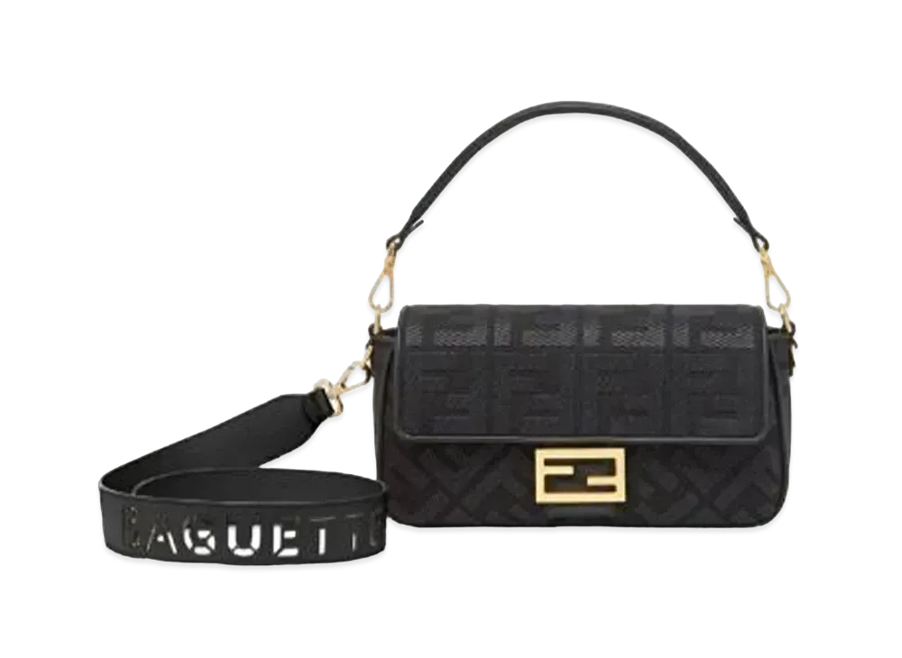 FENDI Baguette FF Canvas Bag "Black"
