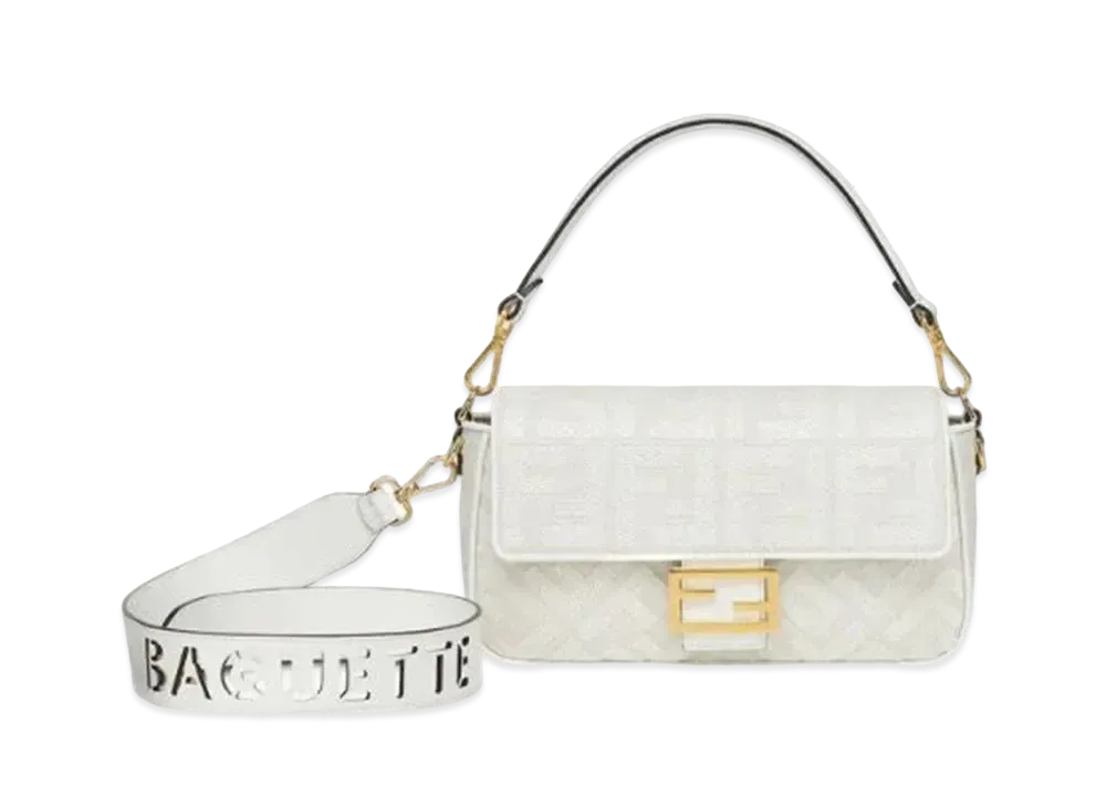 FENDI Baguette FF Canvas Bag "White"