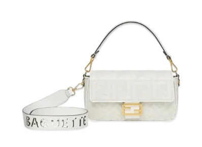 FENDI Baguette FF Canvas Bag "White"
