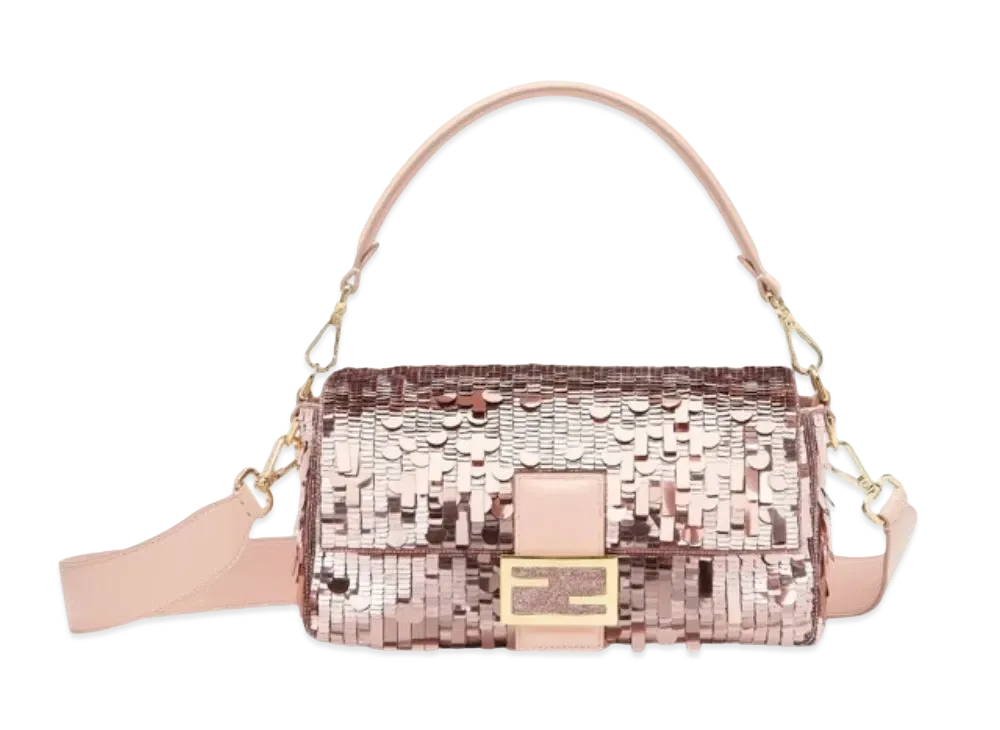 FENDI Baguette Sequin and Leather Bag "Pink"