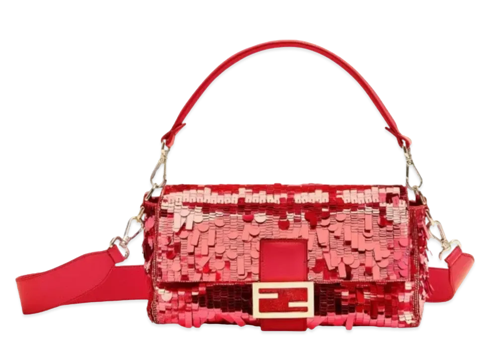 FENDI Baguette Sequin and Leather Bag "Red"