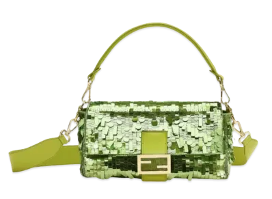 FENDI Baguette Sequin and Leather Bag "Acid Green"