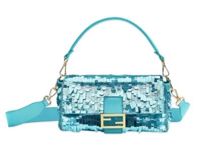FENDI Baguette Sequin and Leather Bag "Turquoise"