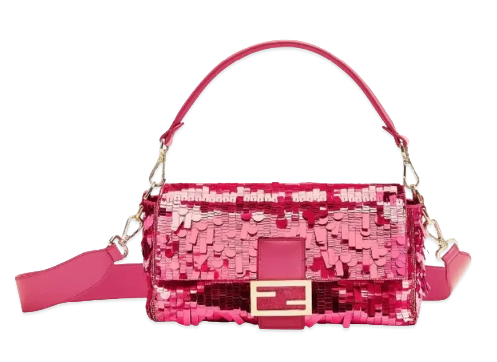 FENDI Baguette Sequin and Leather Bag "Fuchsha"