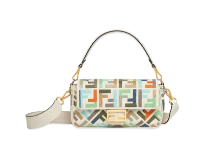FENDI Baguette Canvas Bag FF Embroidery "Natural"