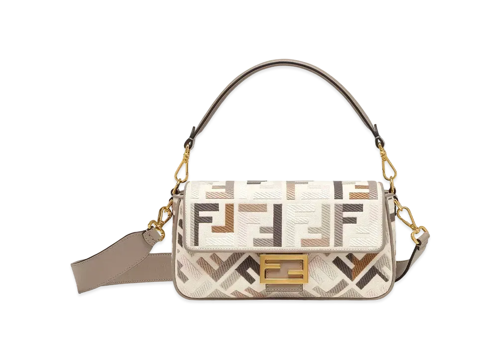 FENDI Baguette Canvas Bag FF Embroidery "Beige"
