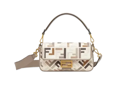 FENDI Baguette Canvas Bag FF Embroidery "Gray"