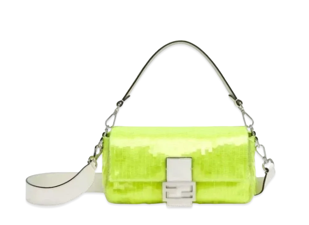 FENDI Baguette Elaphe and Sequin Bag "Neon Yellow"
