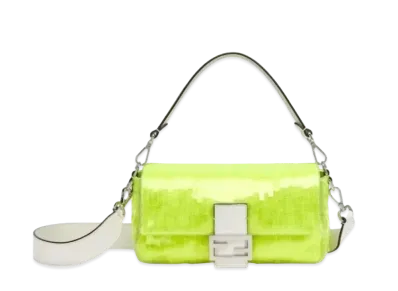 FENDI Baguette Elaphe and Sequin Bag "Neon Yellow"