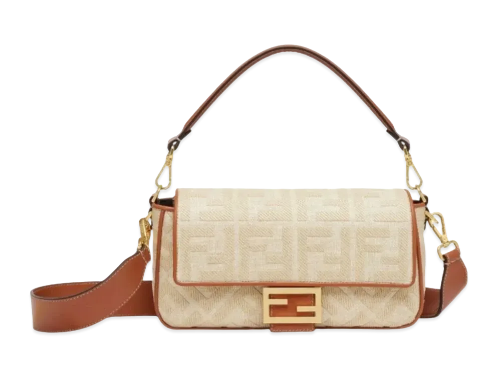 FENDI Baguette Natural Straw Bag with FF Embroidery "Beige"