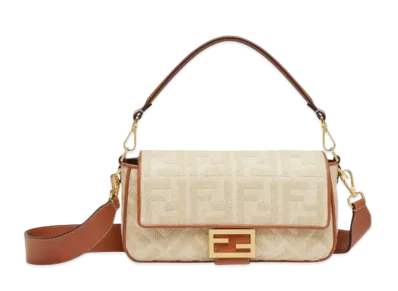 FENDI Baguette Natural Straw Bag with FF Embroidery "Beige"