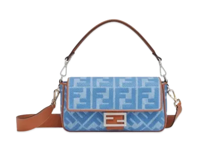 FENDI Baguette Denim Bag FF Embroidery "Light Blue"