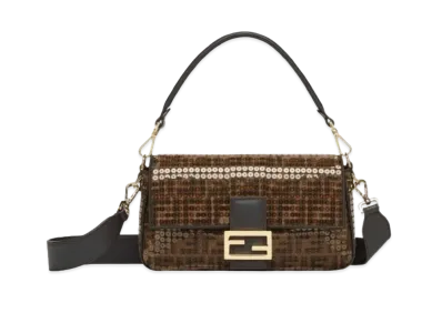 FENDI Baguette FF Jacquard Fabric Bag with Sequins "Brown"