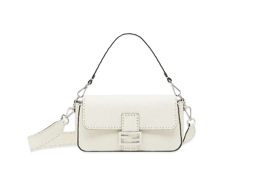 FENDI Baguette Selleria Bag with 612 Hand-Sewn Topstitches "Ice White"