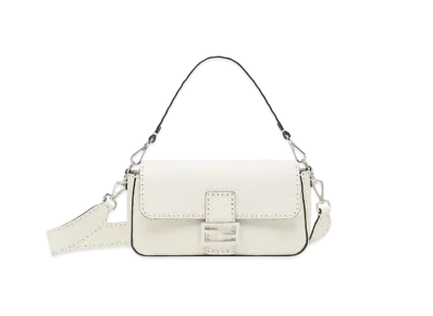 FENDI Baguette Selleria Bag with 612 Hand-Sewn Topstitches "Ice White"
