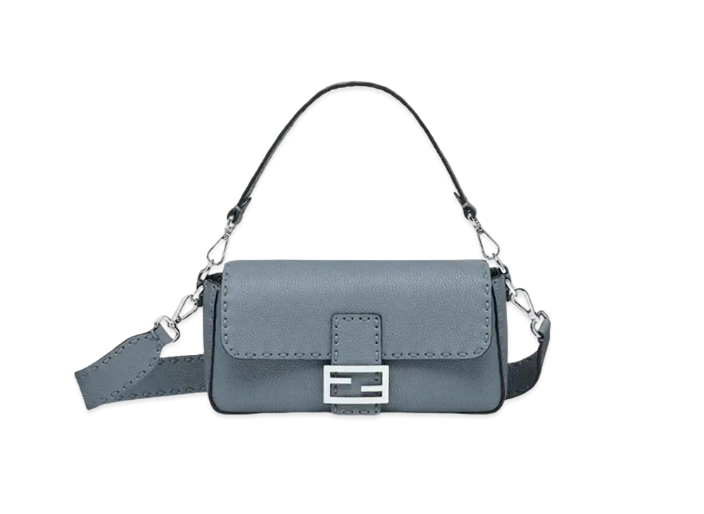 FENDI Baguette Selleria Bag with 612 Hand-Sewn Topstitches "Blue"