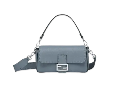 FENDI Baguette Selleria Bag with 612 Hand-Sewn Topstitches "Blue"