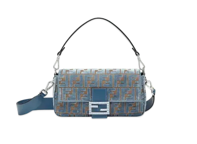 FENDI Baguette FF Jacquard Velvet Bag "Light Blue"