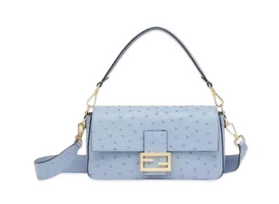 FENDI Baguette Ostrich Leather Bag "Light Blue"