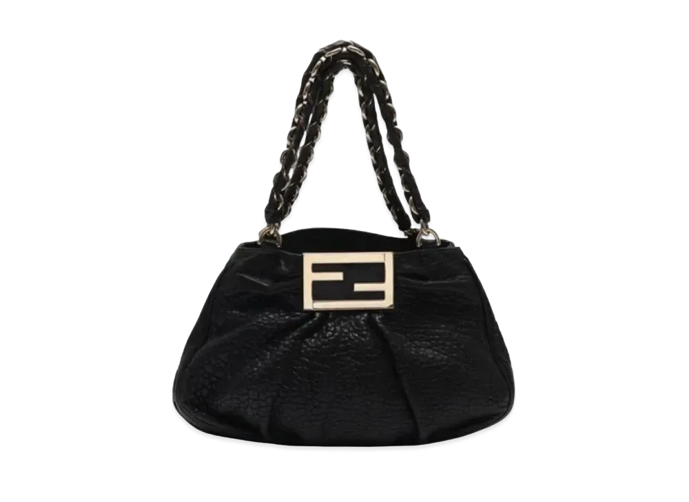 FENDI Mia Chain Handle Leather Handbag "Black"