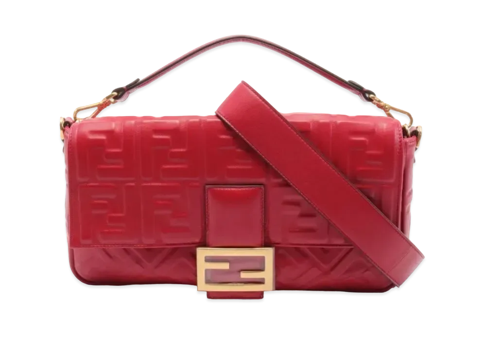 FENDI Baguette Large FF Logo Handbag "Red"