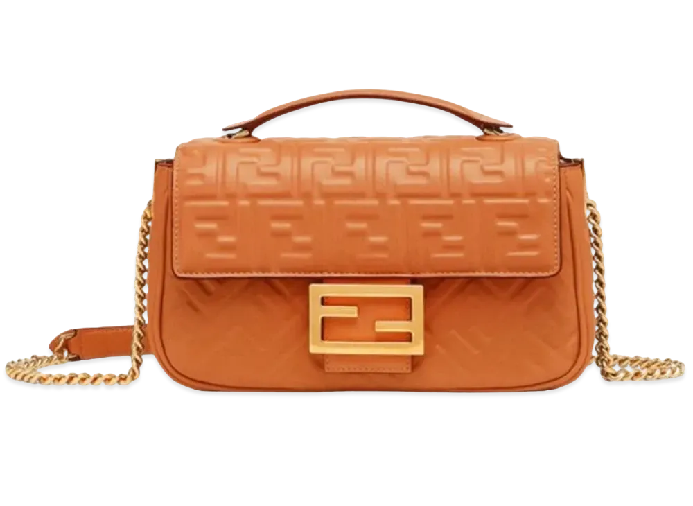 FENDI Baguette Chain Midi Nappa Leather Bag "Brown"