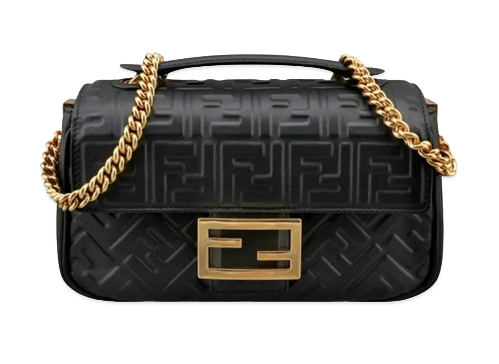 FENDI Baguette Chain Midi Nappa Leather Bag "Black"